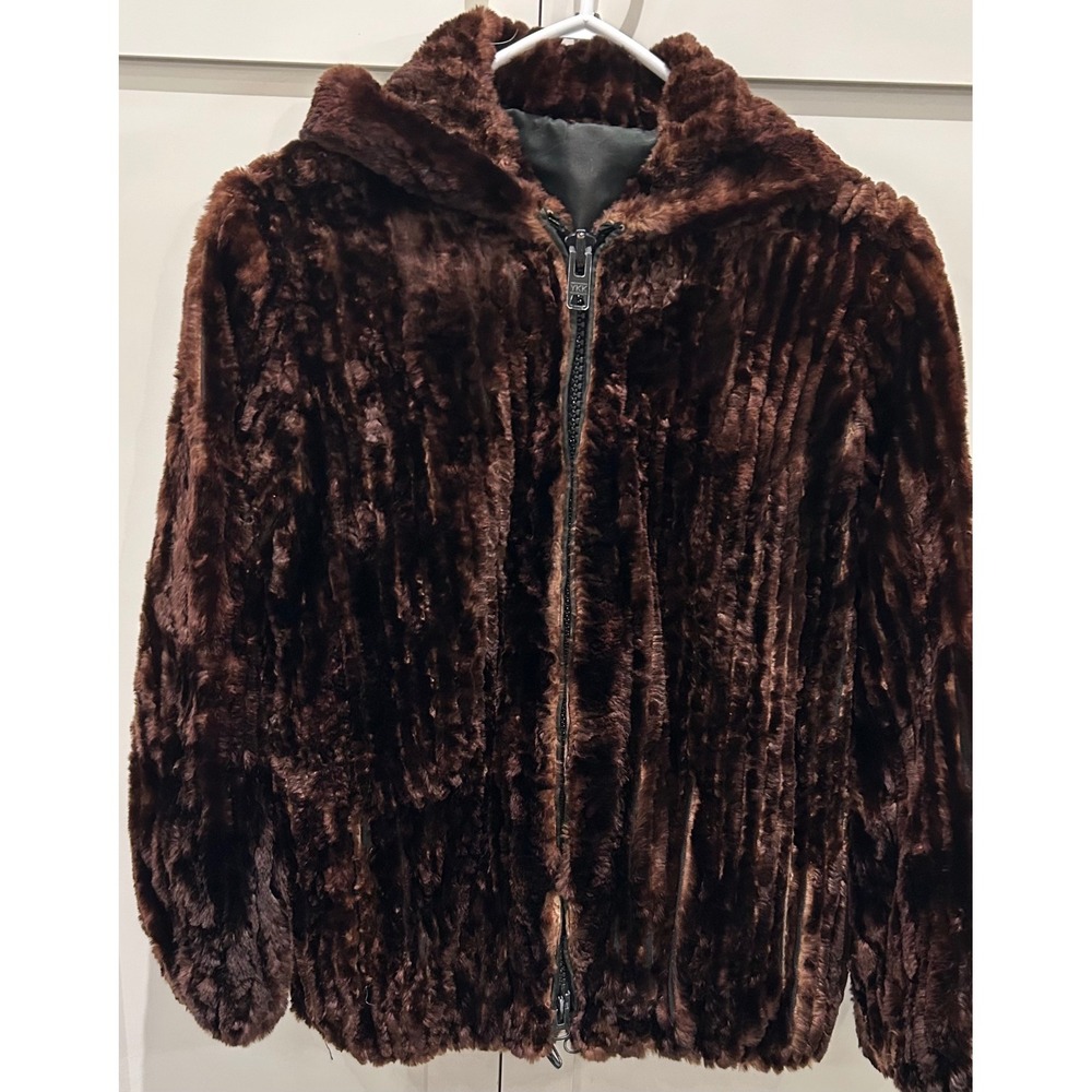 VTG sheared otter‎ bomber jacket 80s sz S Penny Lane Old Money Loud Luxury